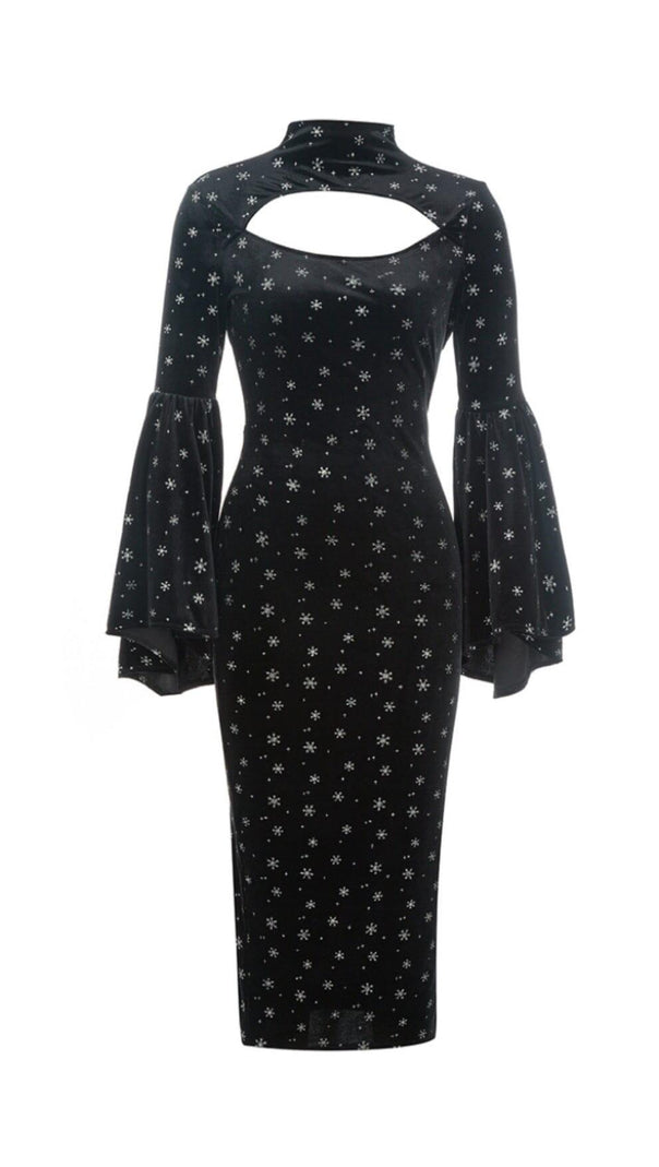 AIIZIE SNOWFLAKE LONG SLEEVE MIDI DRESS IN BLACK - product image