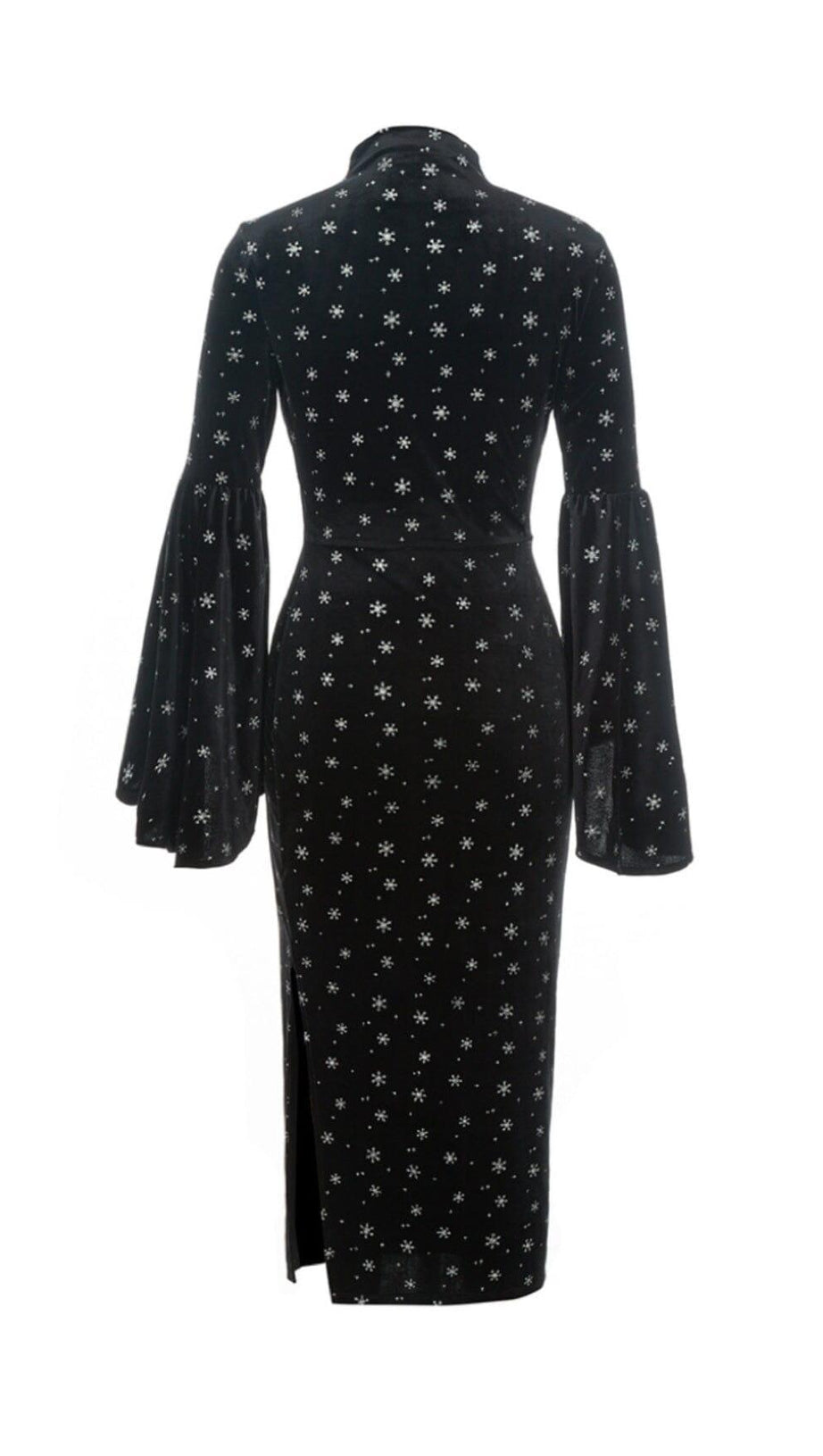 SNOWFLAKE LONG SLEEVE MIDI DRESS IN BLACK