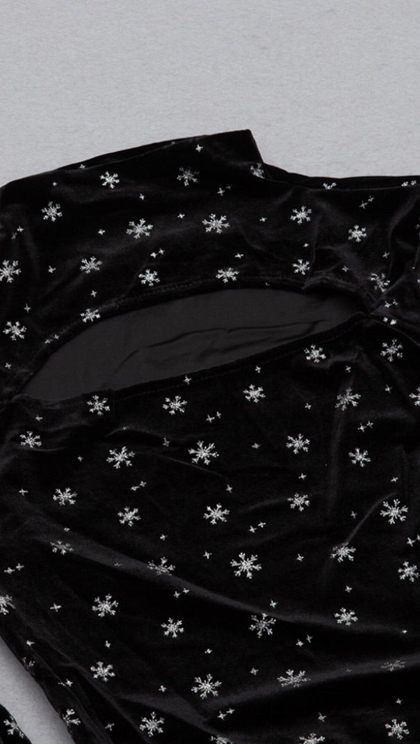 AIIZIE SNOWFLAKE LONG SLEEVE MIDI DRESS IN BLACK - product image