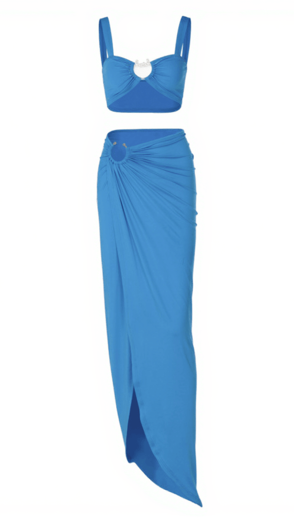 AIIZIE METAL HARDWARE SPLIT SKIRT SET IN BLUE - product image