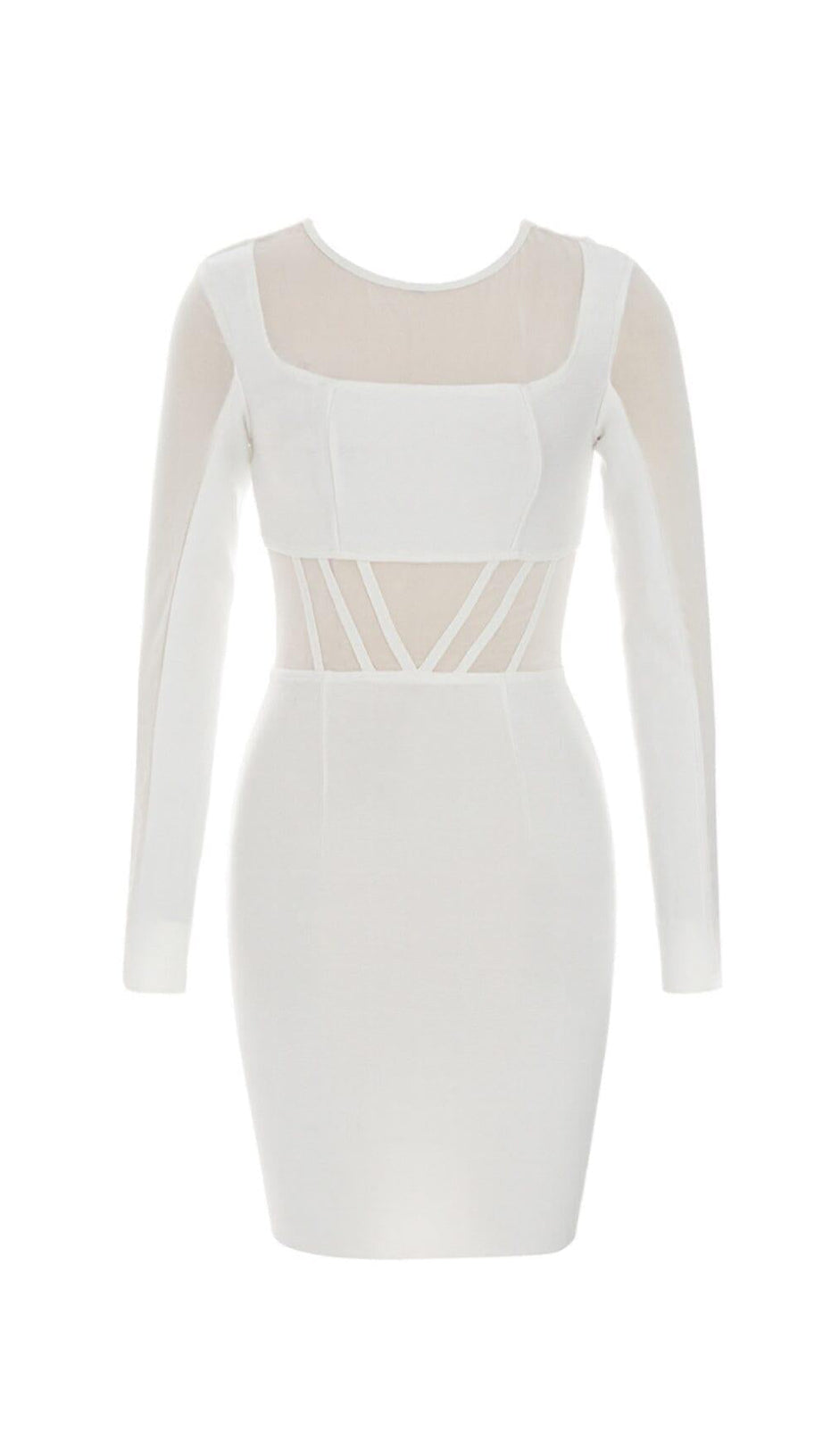 MESH STITCHED SKINNY MINI DRESS IN WHITE