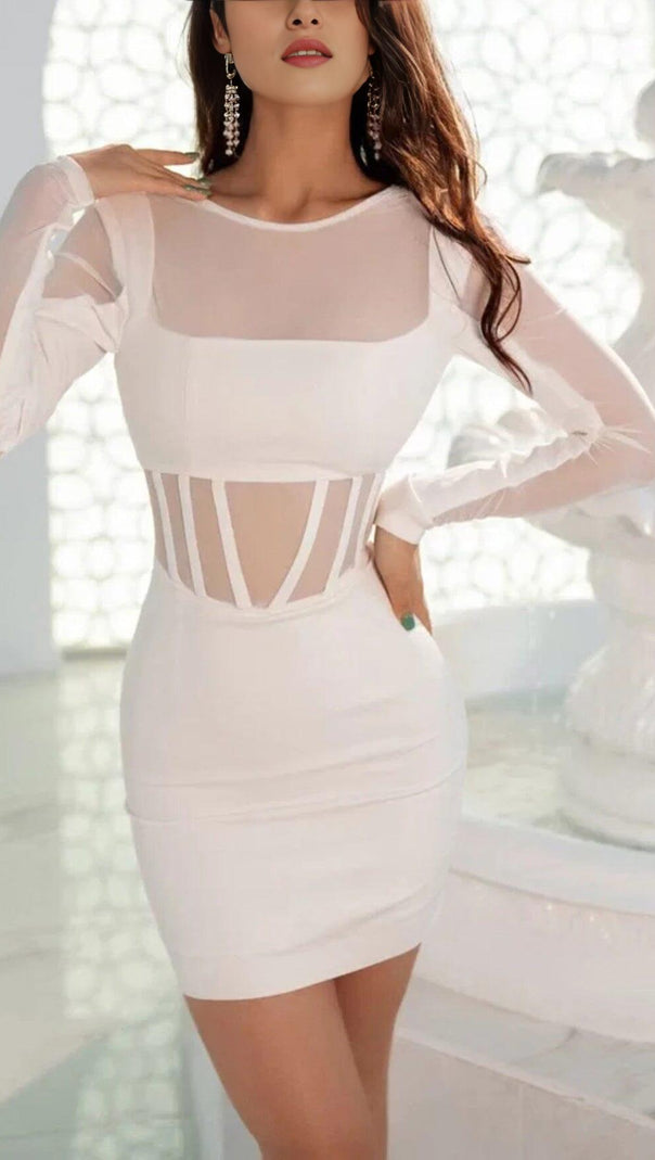 AIIZIE MESH STITCHED SKINNY MINI DRESS IN WHITE - product image