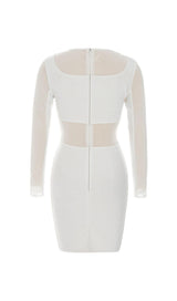 MESH STITCHED SKINNY MINI DRESS IN WHITE