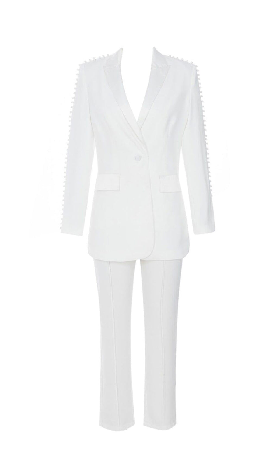 PEARL-DECORATED SUIT IN WHITE