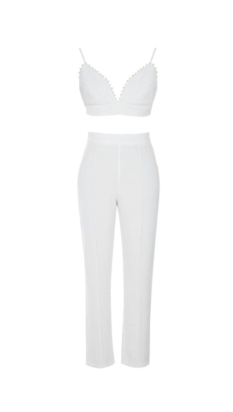 PEARL-DECORATED SUIT IN WHITE