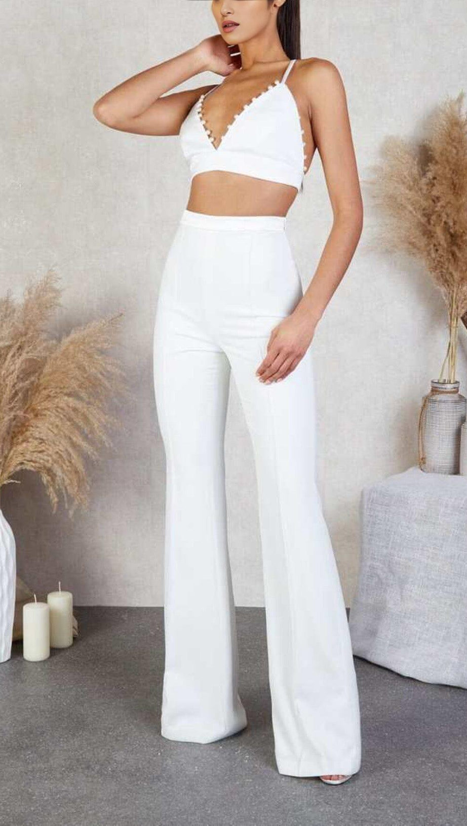 PEARL-DECORATED SUIT IN WHITE