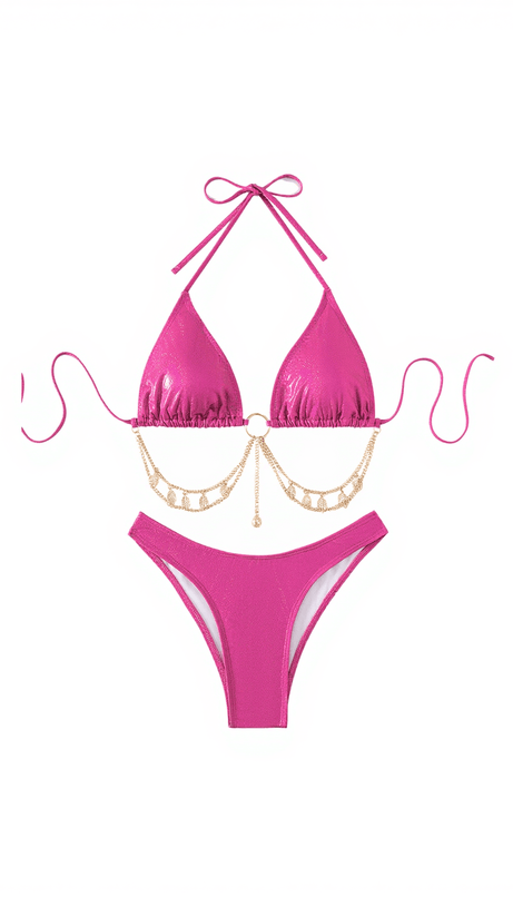 SALAMA EMBELLISHED METALLIC BIKINI TWO PIECE SET