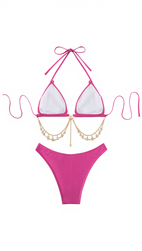 SALAMA EMBELLISHED METALLIC BIKINI TWO PIECE SET