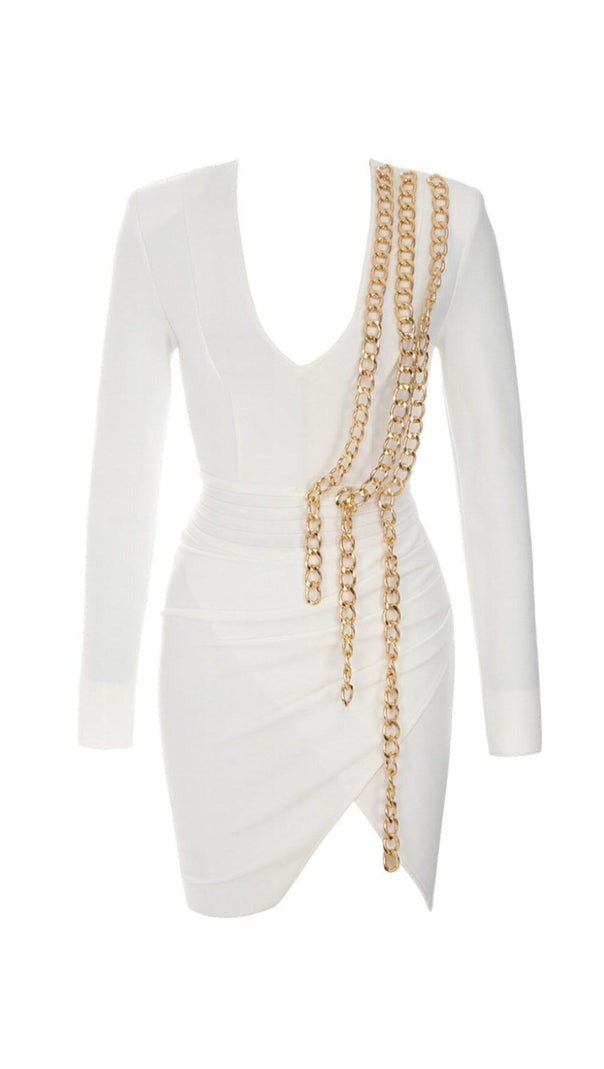 AIIZIE CHAIN KNITTED TIGHT MINI DRESS IN WHITE - product image