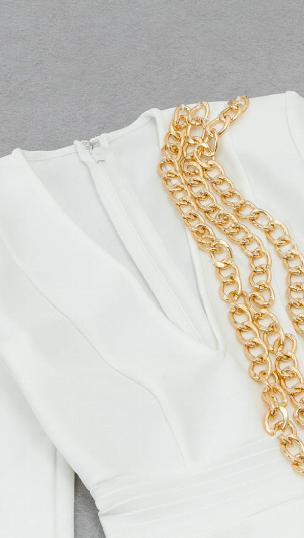 AIIZIE CHAIN KNITTED TIGHT MINI DRESS IN WHITE - product image