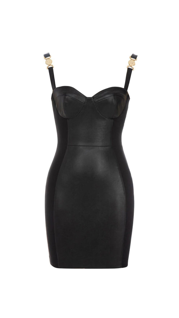 AIIZIE STITCHED LEATHER TIGHT MINI DRESS IN BLACK - product image