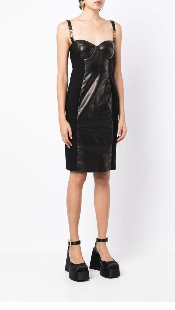 AIIZIE STITCHED LEATHER TIGHT MINI DRESS IN BLACK - product image