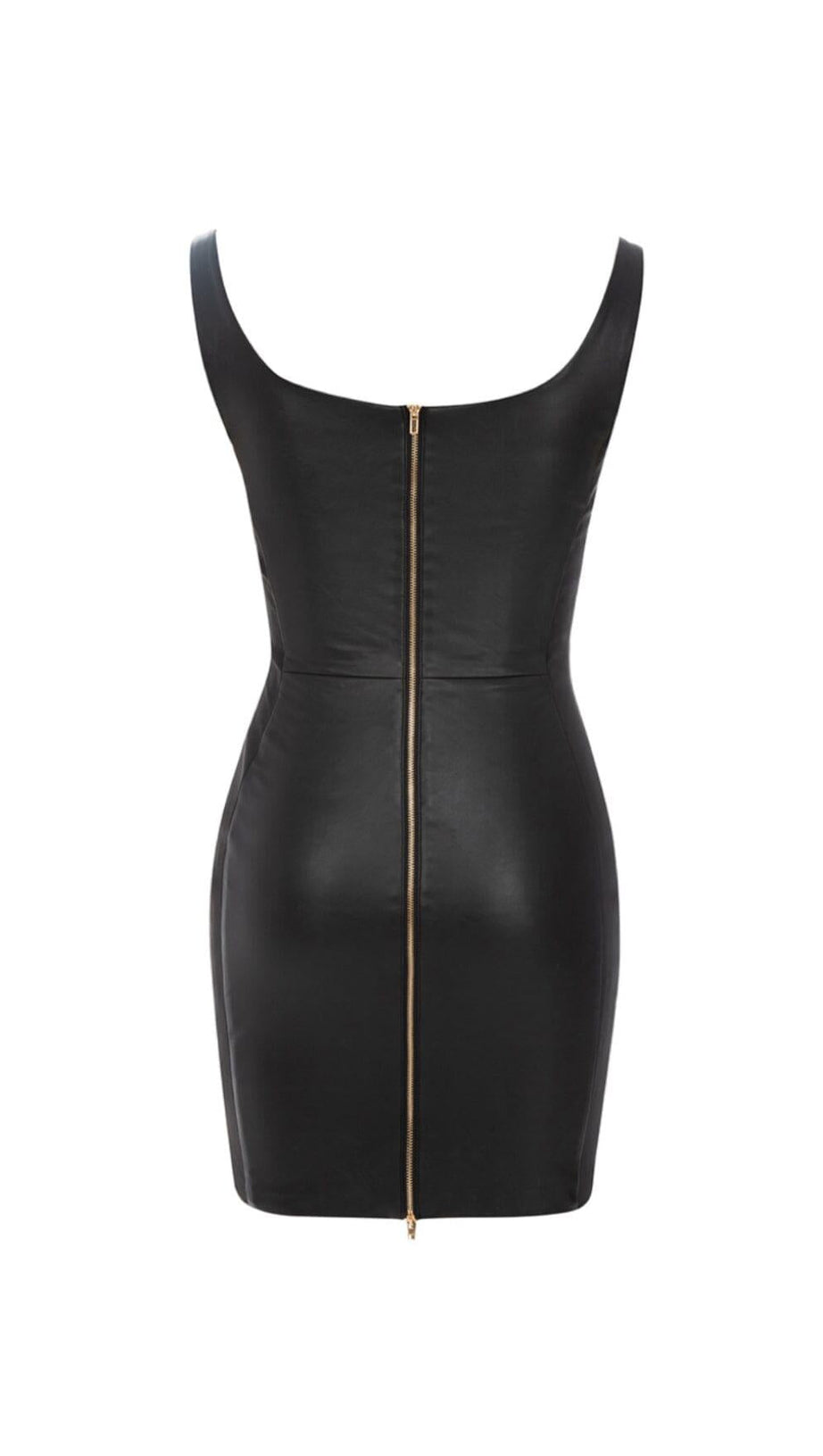 STITCHED LEATHER TIGHT MINI DRESS IN BLACK