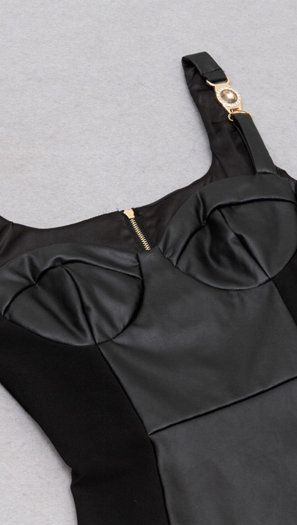 AIIZIE STITCHED LEATHER TIGHT MINI DRESS IN BLACK - product image