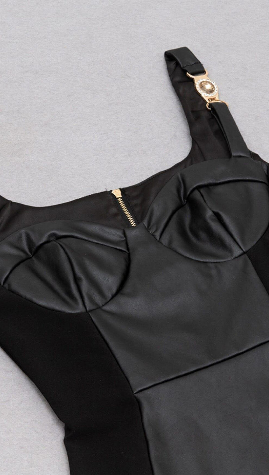 STITCHED LEATHER TIGHT MINI DRESS IN BLACK