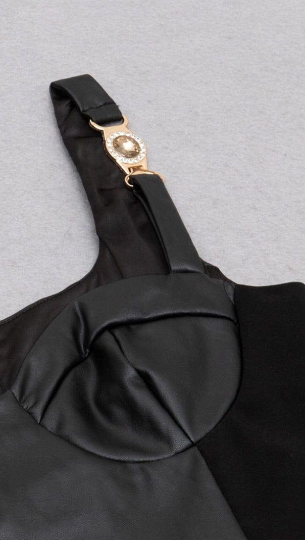 AIIZIE STITCHED LEATHER TIGHT MINI DRESS IN BLACK - product image