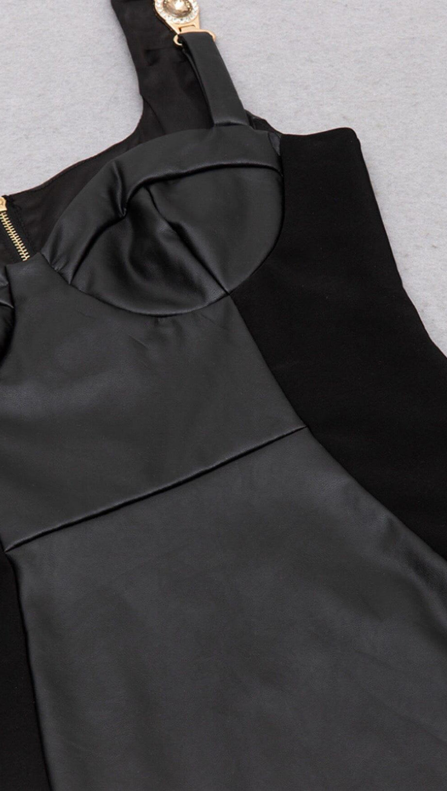 STITCHED LEATHER TIGHT MINI DRESS IN BLACK