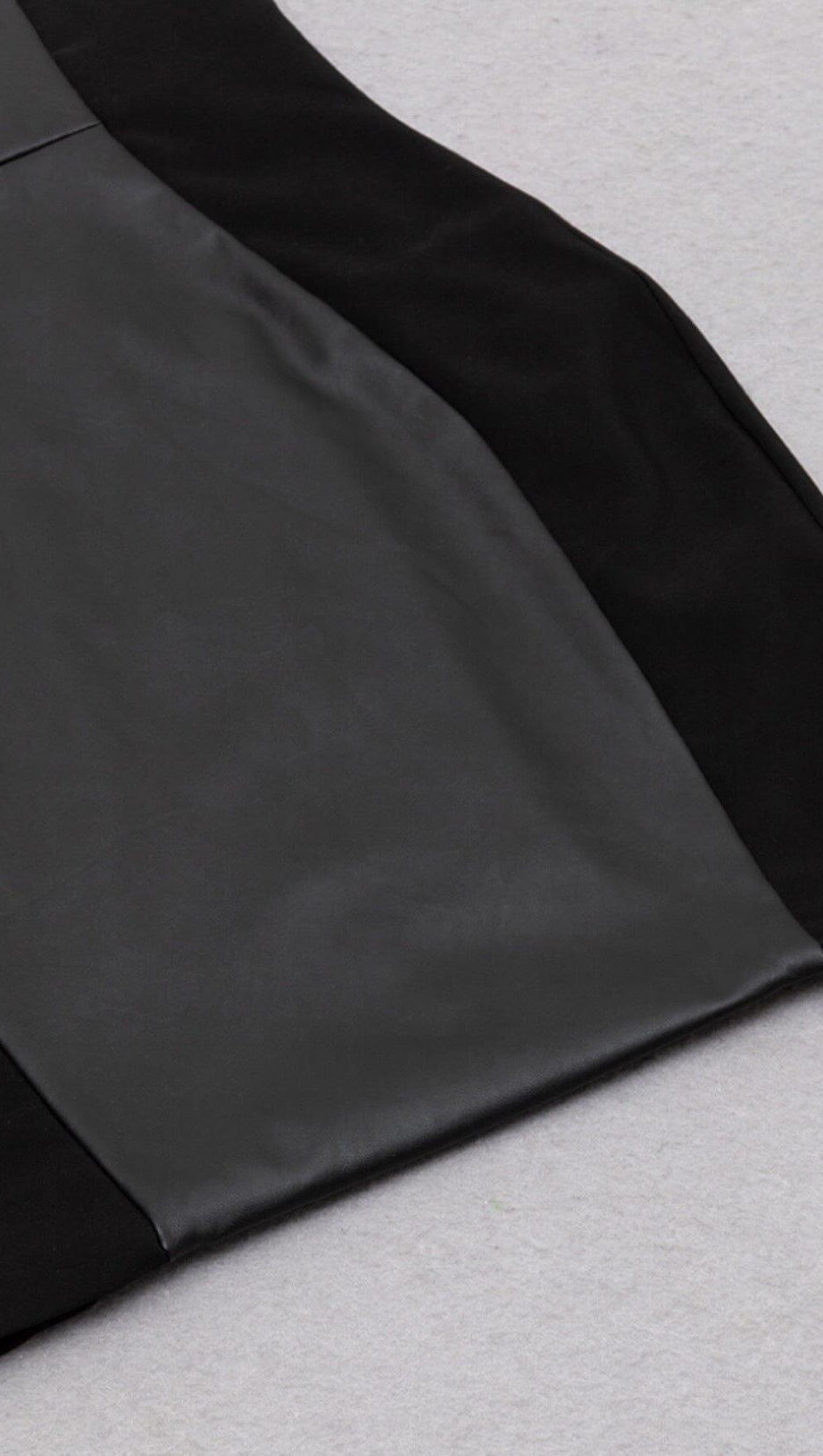 STITCHED LEATHER TIGHT MINI DRESS IN BLACK