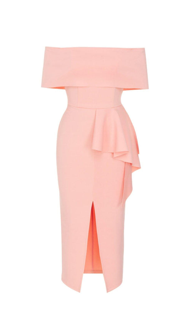 ABITO IN MAGLIA ADERENTE CON SPALLE SCOPERTE ROSA