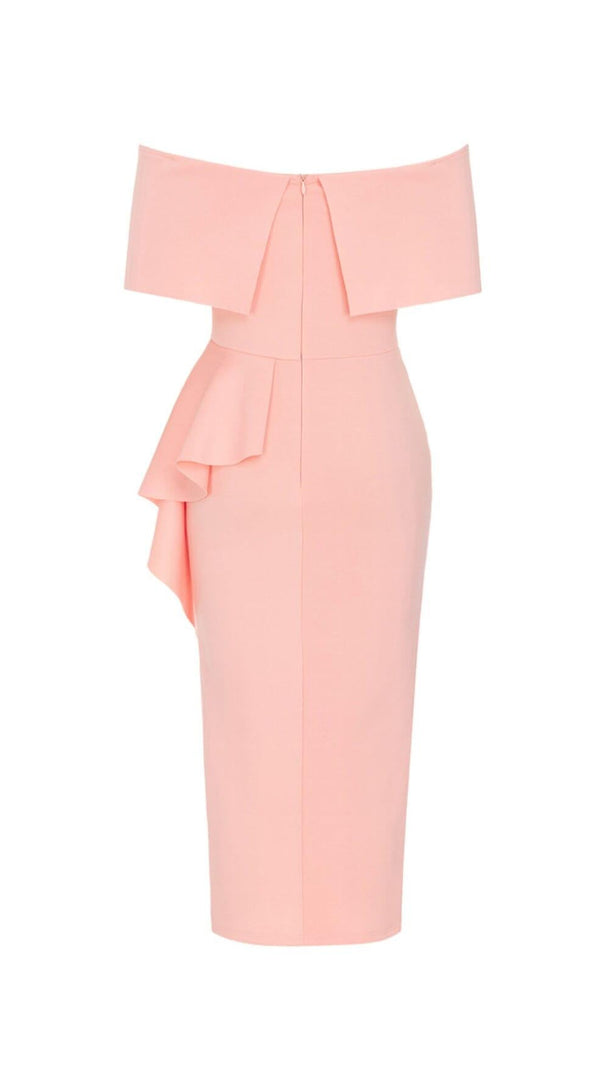 ABITO IN MAGLIA ADERENTE CON SPALLE SCOPERTE ROSA