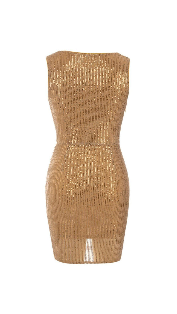 AIIZIE SEQUINED JERSEY WRAP-EFFECT MINI DRESS IN GOLD - product image