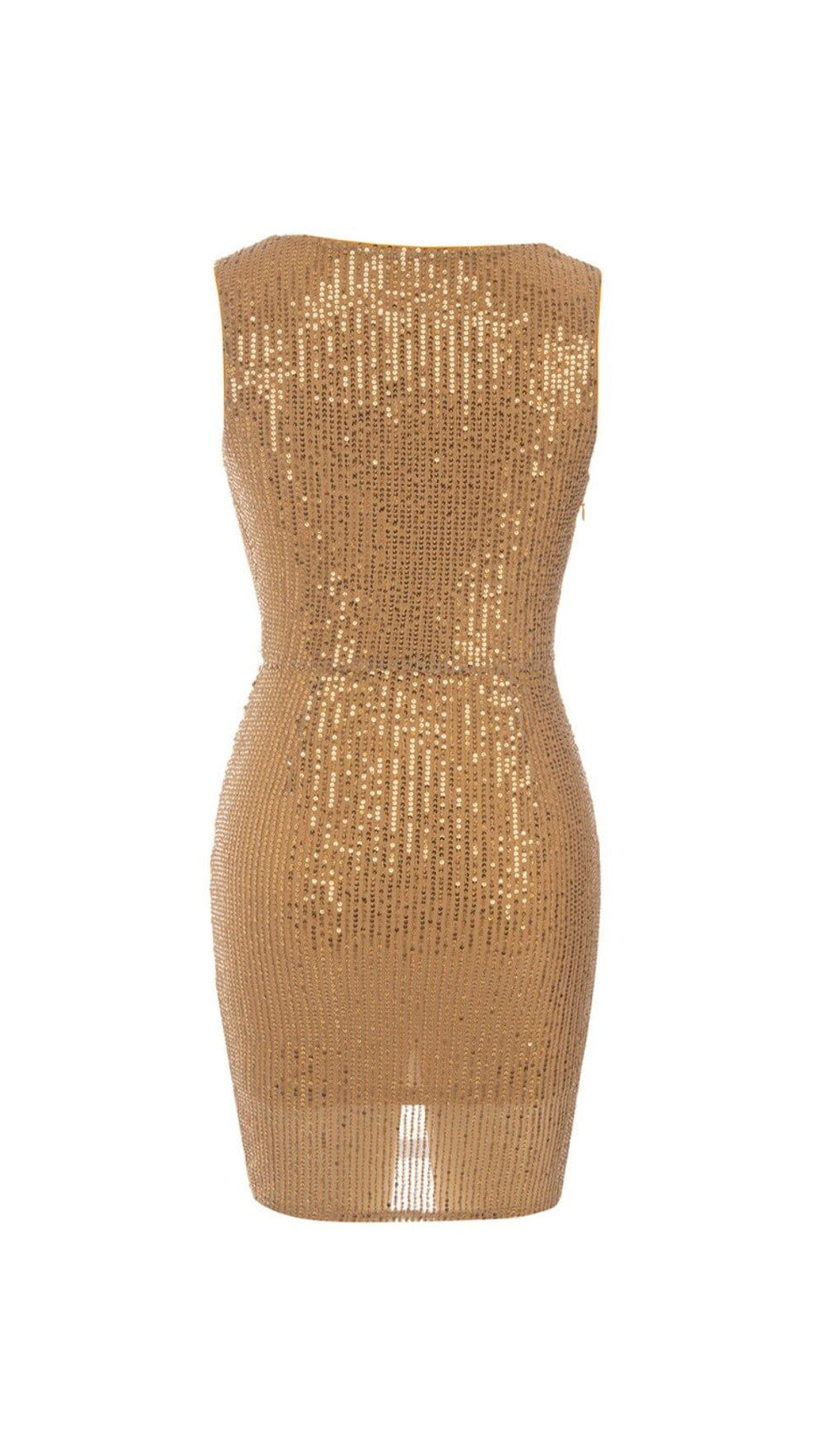 MINI ABITO IN JERSEY CON PAILLETTES EFFETTO AVVOLGENTE ORO