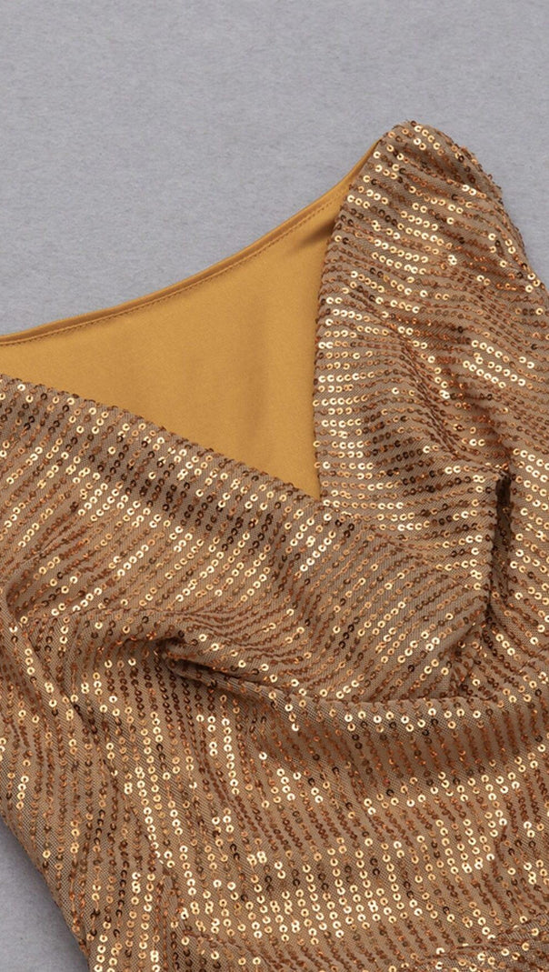 AIIZIE SEQUINED JERSEY WRAP-EFFECT MINI DRESS IN GOLD - product image