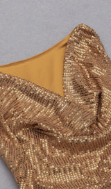 SEQUINED JERSEY WRAP-EFFECT MINI DRESS IN GOLD