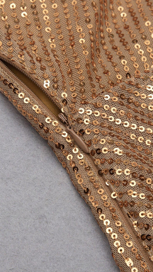AIIZIE SEQUINED JERSEY WRAP-EFFECT MINI DRESS IN GOLD - product image