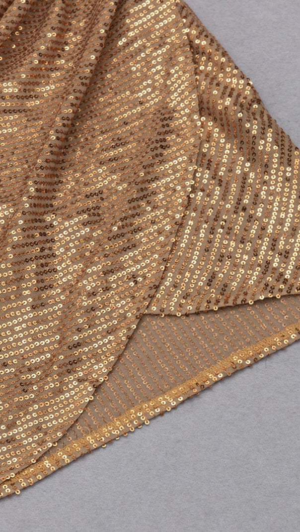 AIIZIE SEQUINED JERSEY WRAP-EFFECT MINI DRESS IN GOLD - product image