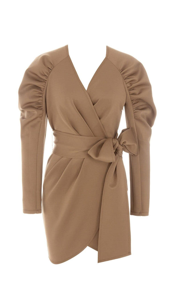 AIIZIE STRETCH LONG SLEEVES MINI DRESS IN PARCHMENT - product image