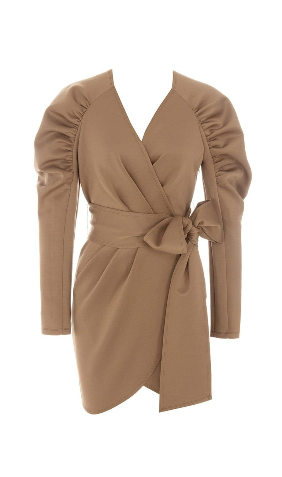 STRETCH LONG SLEEVES MINI DRESS IN PARCHMENT
