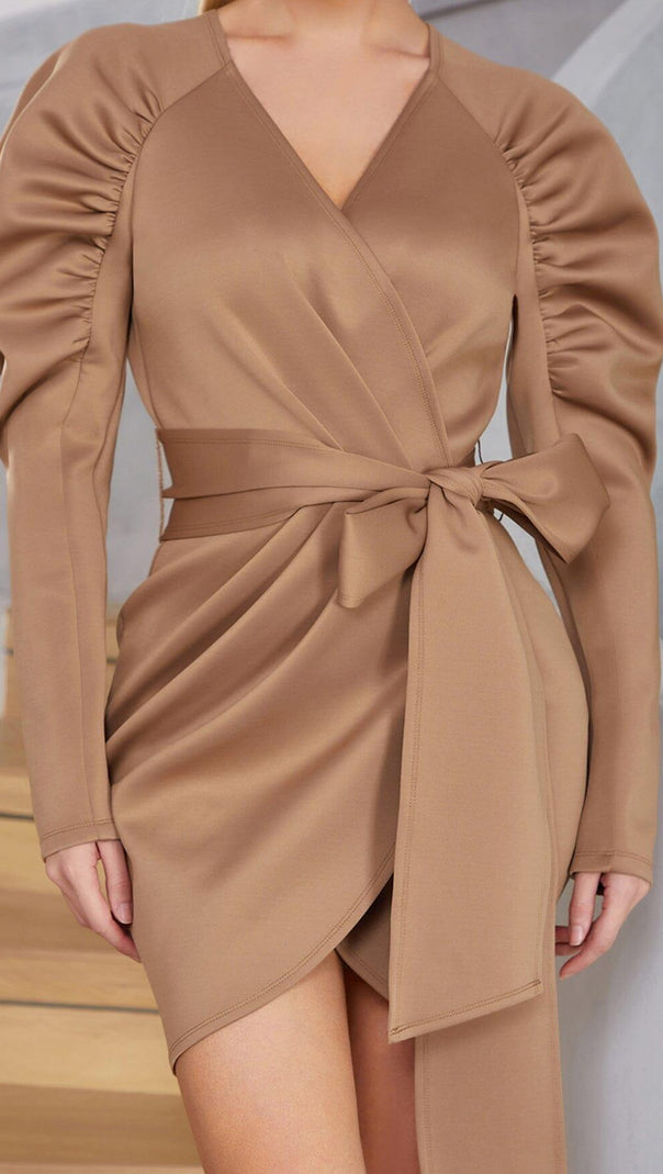 AIIZIE STRETCH LONG SLEEVES MINI DRESS IN PARCHMENT - product image