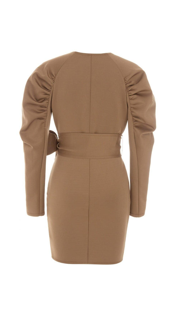 AIIZIE STRETCH LONG SLEEVES MINI DRESS IN PARCHMENT - product image
