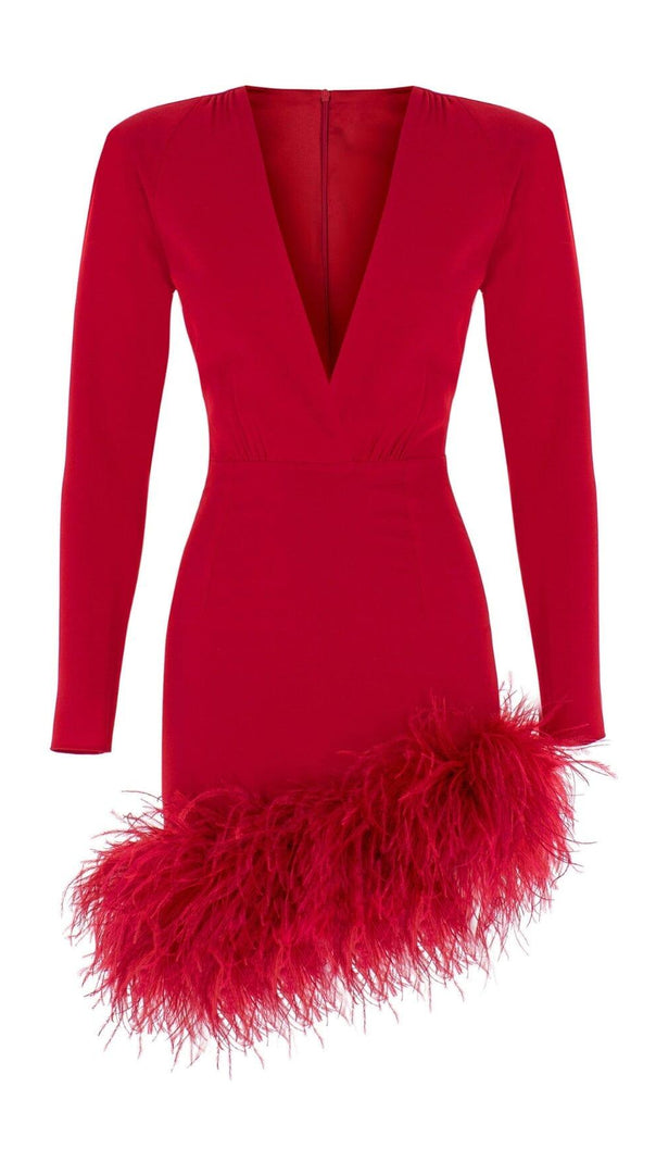 AIIZIE STRETCH LONG SLEEVES MINI DRESS IN RED - product image