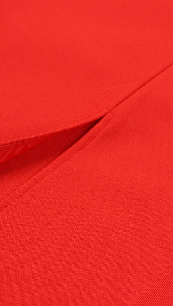 AIIZIE STRETCH STRAPLESS FEATHER TRIMMED GOWN IN RED - product image