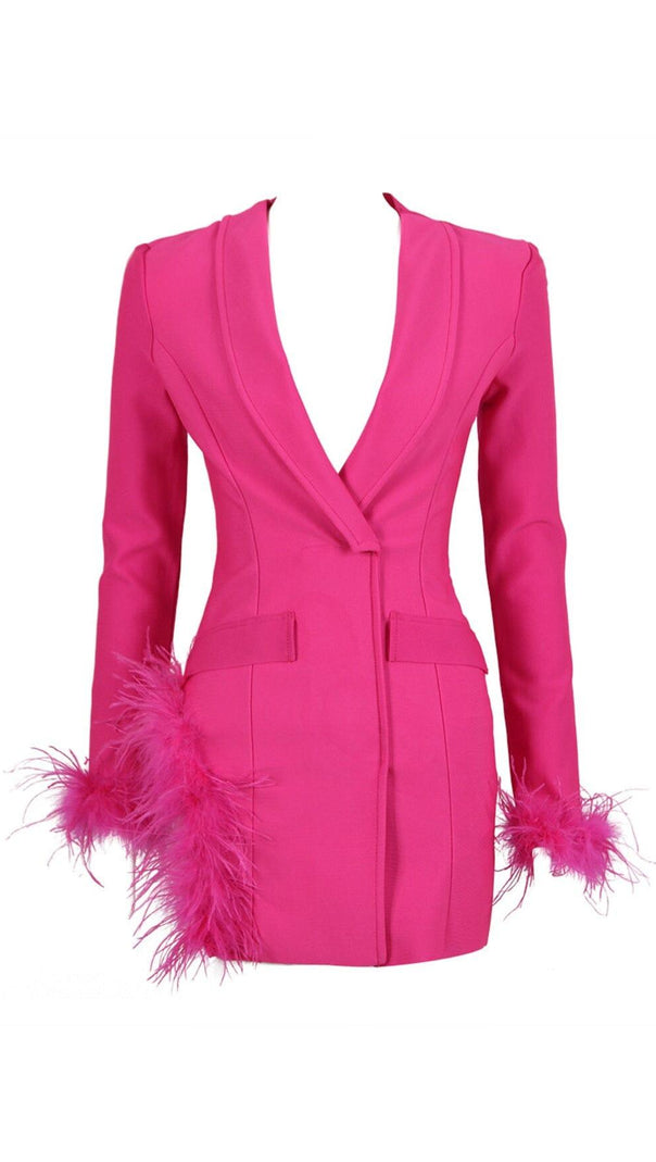 AIIZIE FEATHER JACKET DRESS IN HYPER PINK - product image