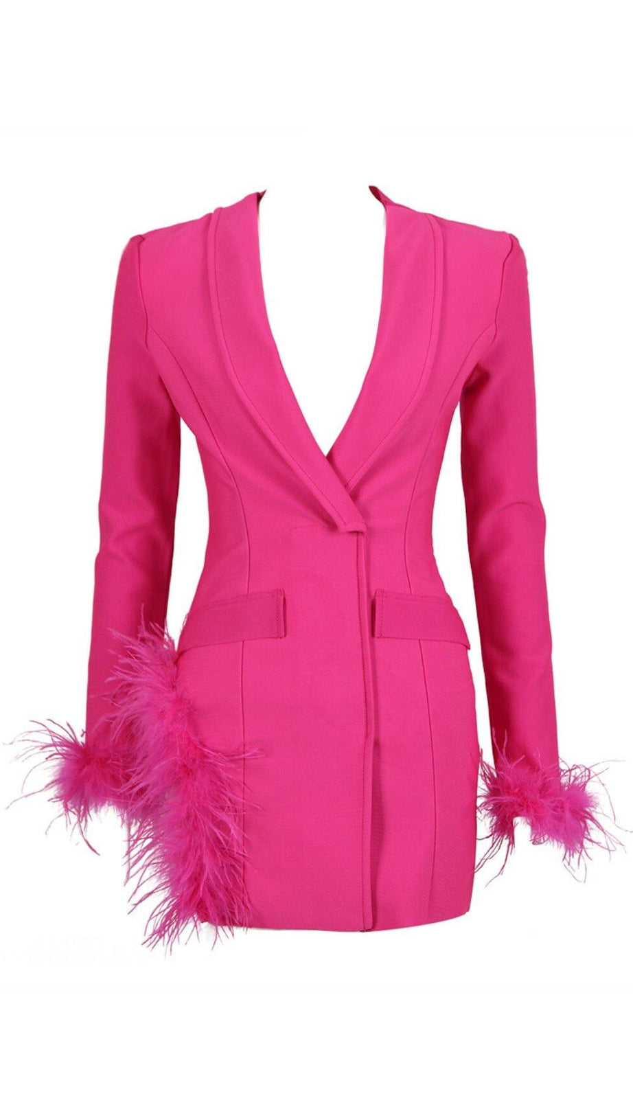 FEATHER JACKET DRESS IN HYPER PINK