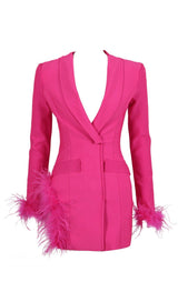 FEATHER JACKET DRESS IN HYPER PINK