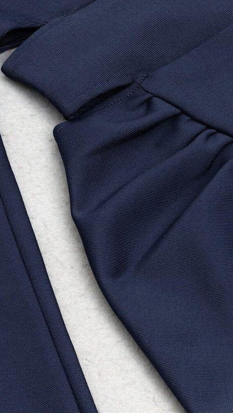 METAL HOOP SLOPING COLLAR LONG-SLEEVE RUFFLE DRESS