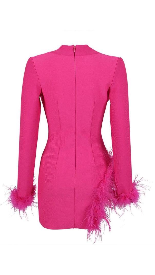 AIIZIE FEATHER JACKET DRESS IN HYPER PINK - product image