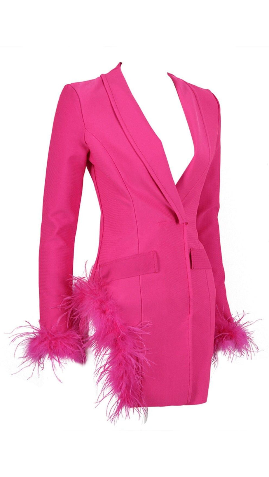 FEATHER JACKET DRESS IN HYPER PINK