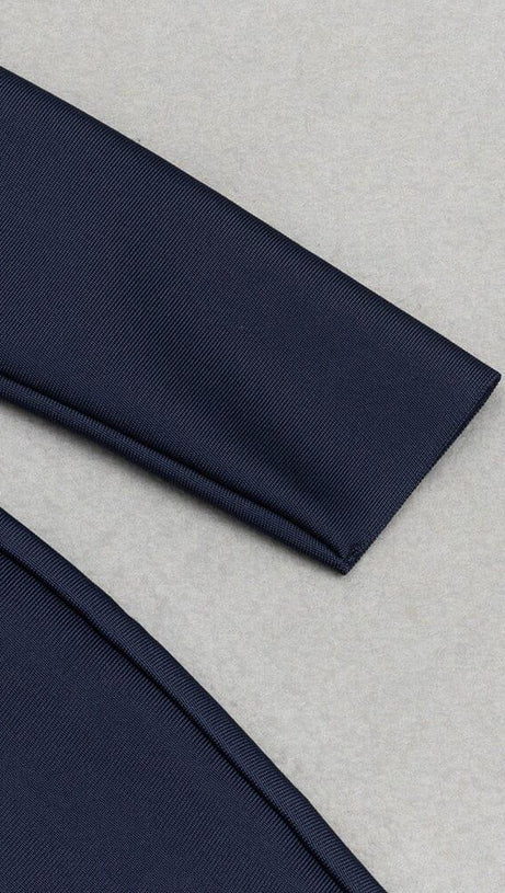 METAL HOOP SLOPING COLLAR LONG-SLEEVE RUFFLE DRESS