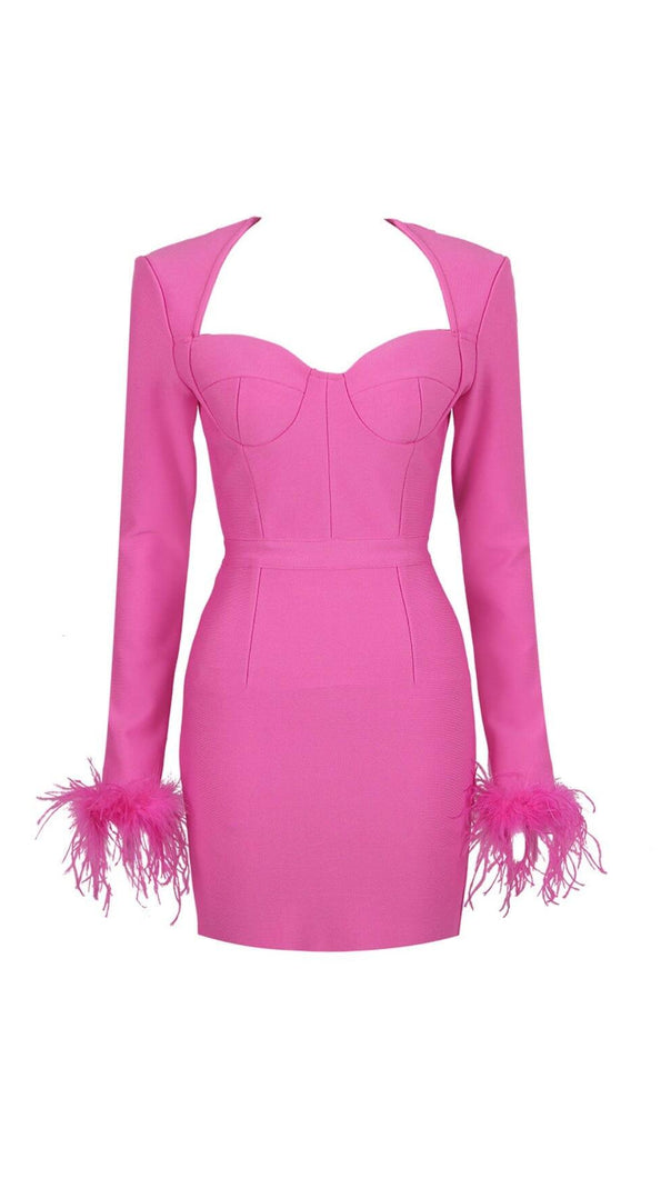 AIIZIE STRETCH LONG SLEEVES MINI DRESS IN HYPER PINK - product image