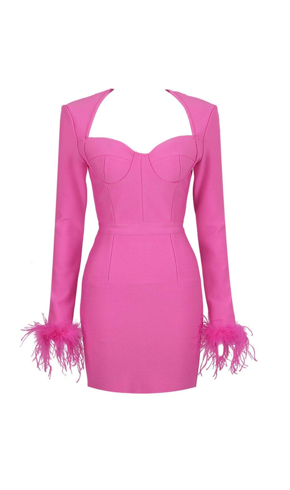 STRETCH-MINIKLEID MIT LANGEN ÄRMELN IN HYPER PINK