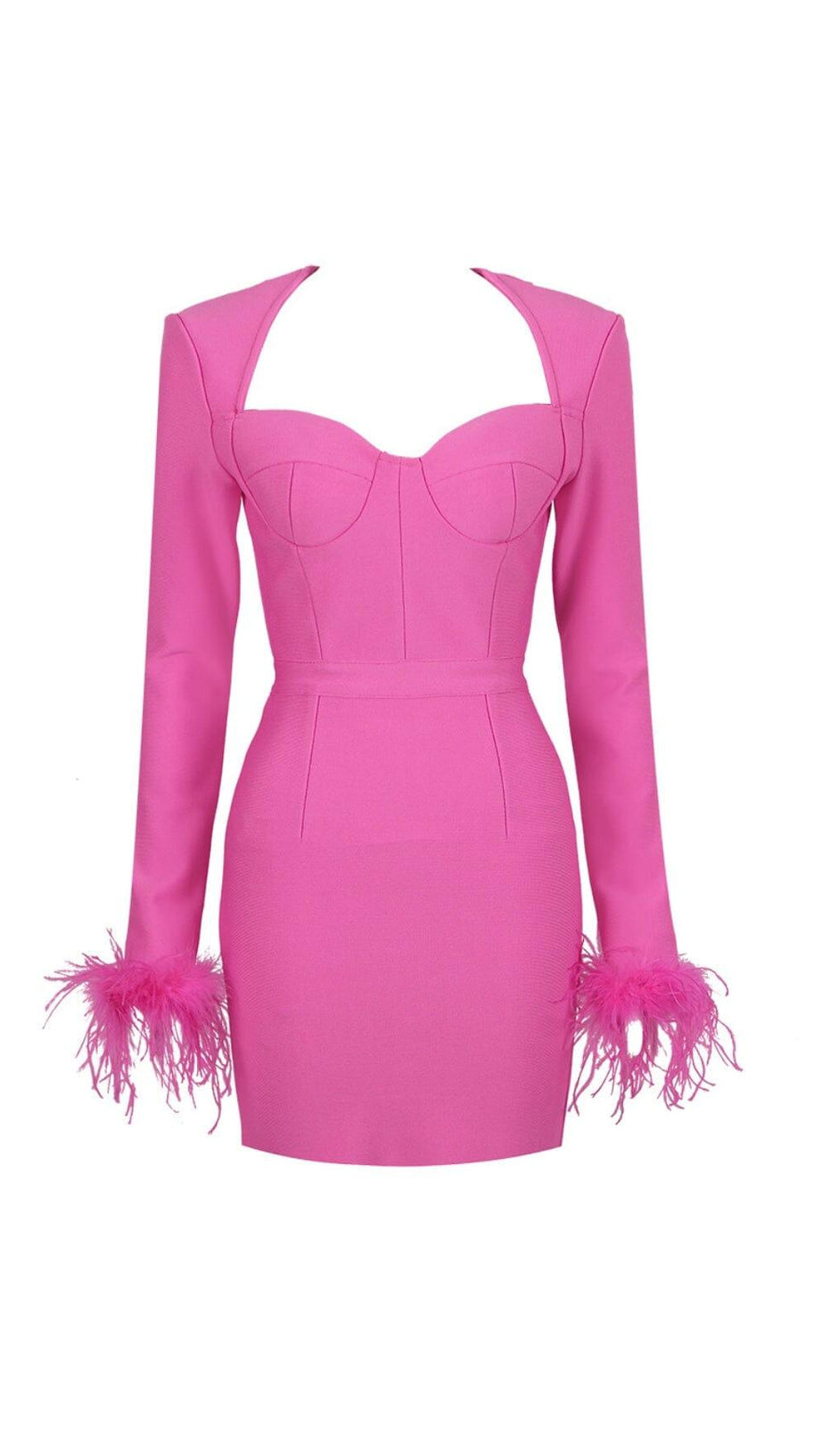 STRETCH LONG SLEEVES MINI DRESS IN HYPER PINK