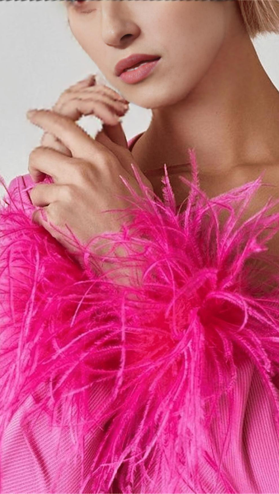 STRETCH LONG SLEEVES MINI DRESS IN HYPER PINK