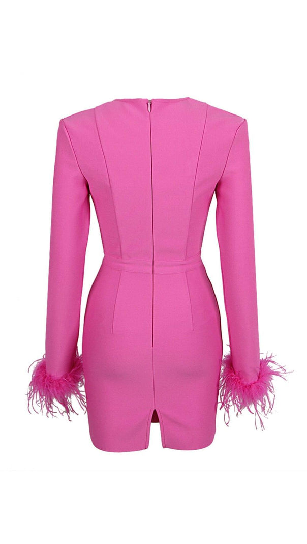 AIIZIE STRETCH LONG SLEEVES MINI DRESS IN HYPER PINK - product image