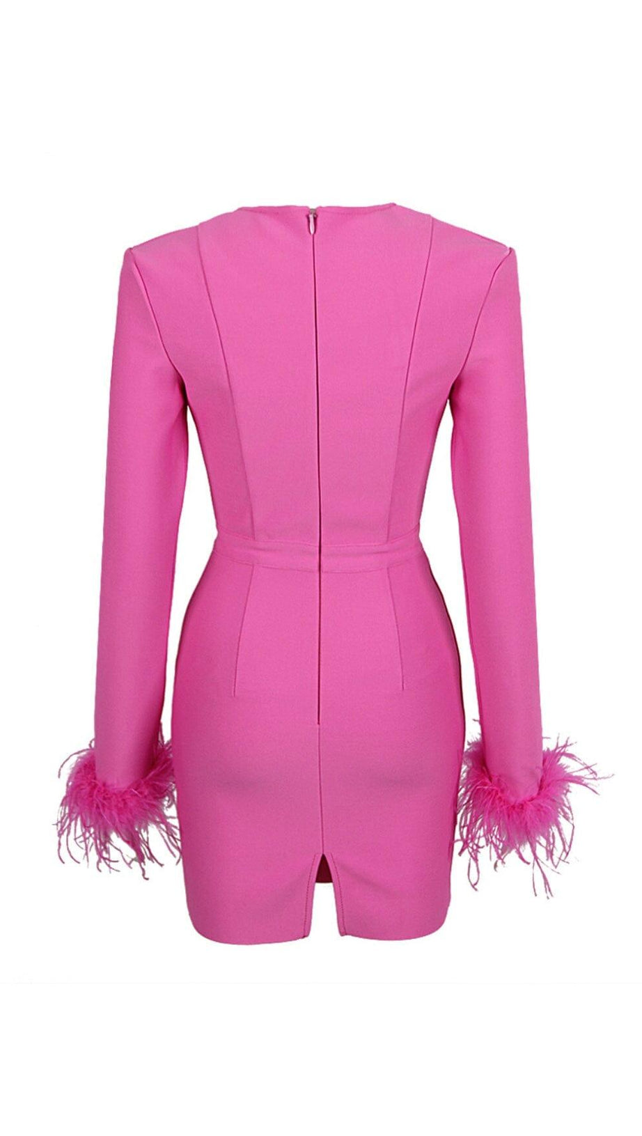 STRETCH LONG SLEEVES MINI DRESS IN HYPER PINK