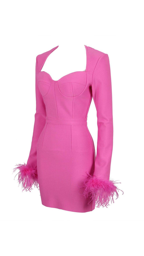 AIIZIE STRETCH LONG SLEEVES MINI DRESS IN HYPER PINK - product image